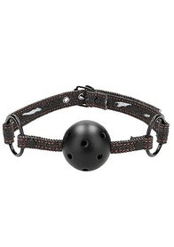 Knebel kulka - Breathable Ball Gag - With Roughend Denim Straps - Black