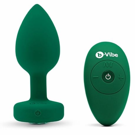 Plug analny wibrujący - B-Vibe Vibrating Jewel Plug M/L Emerald (1)