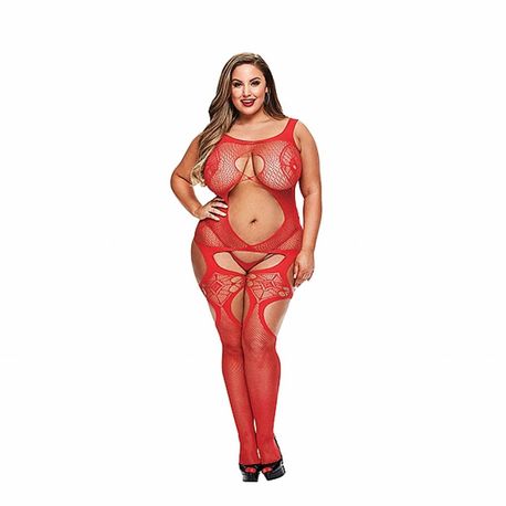 Bodystocking - Lapdance Open Front Lace Bodystocking Red Plus (1)