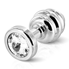 Plug analny zdobiony - Diogol Ano Butt Plug Ribbed Silver Plated 25 mm - srebrny
