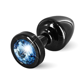 Plug analny zdobiony - Diogol Anni Butt Plug Round Black & Blue 25 mm - czarno/niebieski