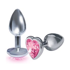 Korek analny mały z kryształem - srebrno/różowy