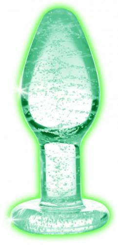 Plug analny - Glow in the dark glass anal plug M