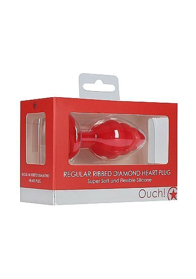 Regular Ribbed Diamond Heart Plug - Red (2)